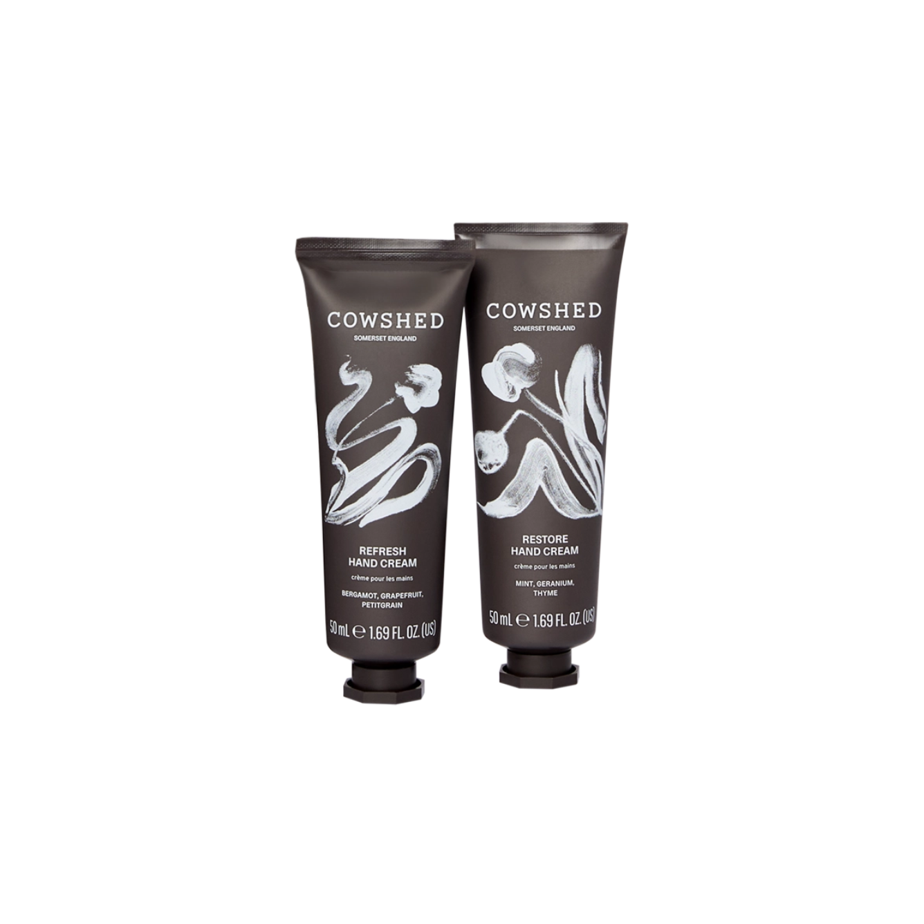 Two Cowshed hand cream tubes on a white background